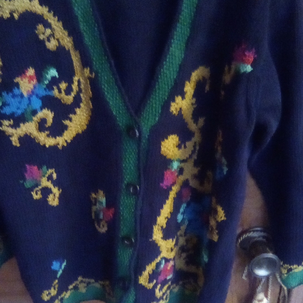 Liz Claiborne Floral Embroidered V-Neck Sweater - Picture 3 of 11